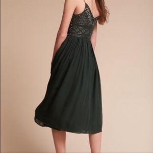 BHLDN Forest green sequined midi dress